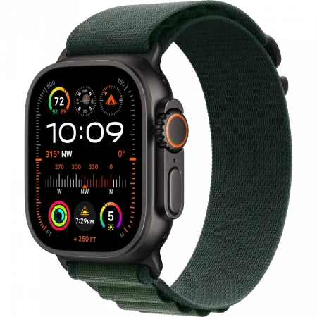 б/у Apple Watch Ultra 2 GPS + LTE 49mm Black Titanium Case with Dark Green Alpine Loop - Large