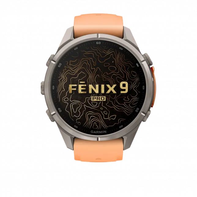 Смарт-годинник Garmin Fenix 9 Pro - inReach, 43мм Titanium з Shell Pink/Autumn Orange рожевим/помаранчевим силіконовим ремінцем