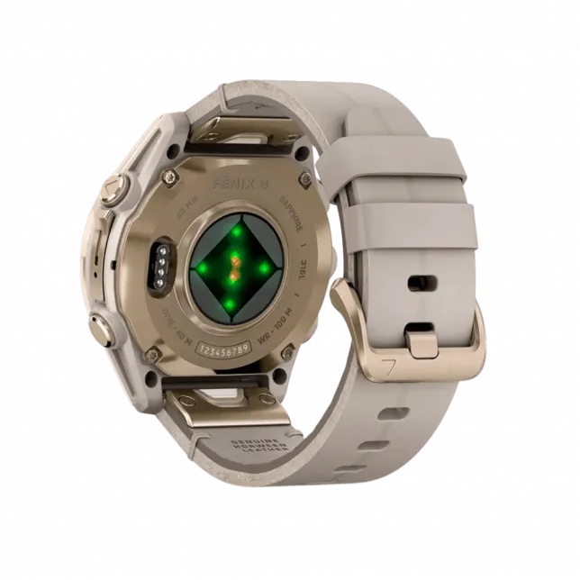 Смарт-годинник Garmin Fenix 8 43мм, AMOLED Sapphire, Soft Gold з Limestone сірим шкіряним ремінцем