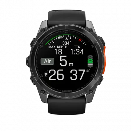 Смарт-годинник Garmin Fenix 8 51мм, AMOLED Slate Gray з Black чорним силіконовим ремінцем