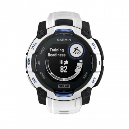 Смарт-годинник Garmin Instinct 3 45 мм, Solar Whitestone білий з Whitestone/Bolt Blue білим/синім силіконовим ремінцем