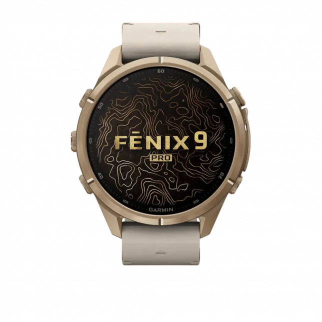 Смарт-годинник Garmin Fenix 9 Pro - inReach, 43мм Autumn Gold Titanium з Bone бежевим шкіряним ремінцем