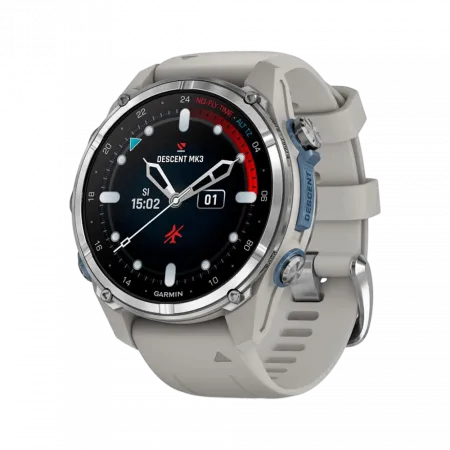 Смарт-годинник Garmin Descent Mk3 43 мм Stainless Steel з Fog Grey сірим силіконовим ремінцем