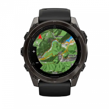 Смарт-годинник Garmin Fenix 8 51мм, AMOLED Sapphire, Carbon Grey DLC Titanium з Black/Pebble Grey чорним силіконовим ремінцем