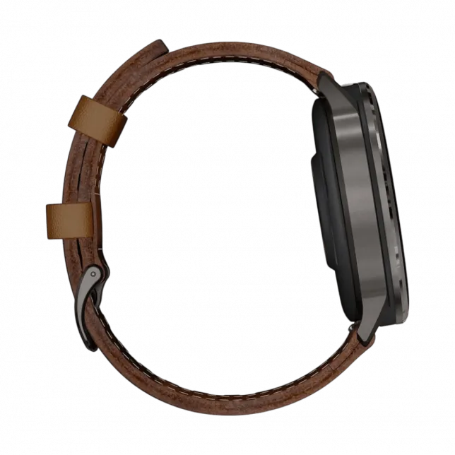 Смарт-годинник Garmin Venu 4 45 мм Slate з Black чорним силіконовим та Brown коричневим шкіряним ремінцями