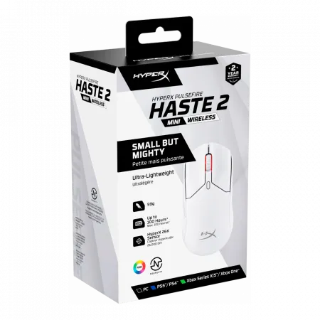 Миша HyperX Pulsefire Haste 2 mini, RGB, USB-A/WL/BT, білий