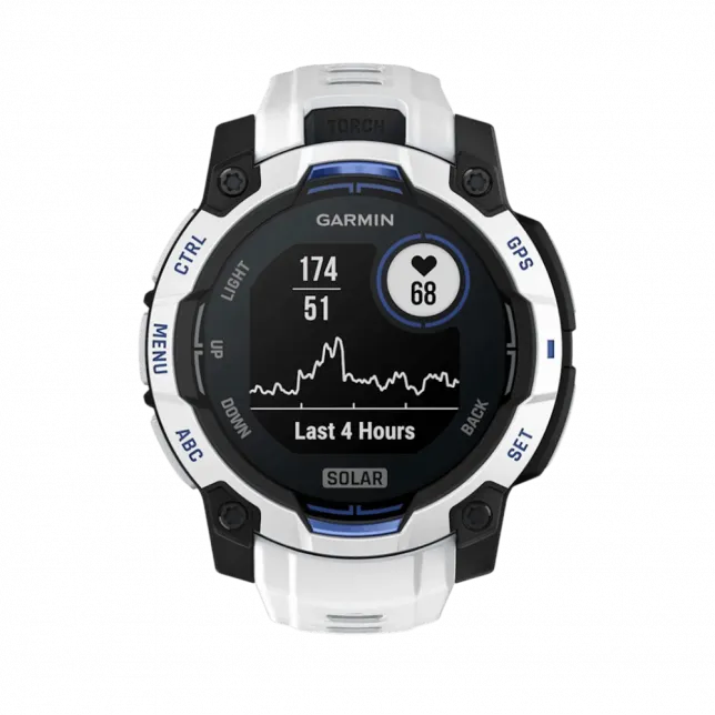 Смарт-годинник Garmin Instinct 3 45 мм, Solar Whitestone білий з Whitestone/Bolt Blue білим/синім силіконовим ремінцем