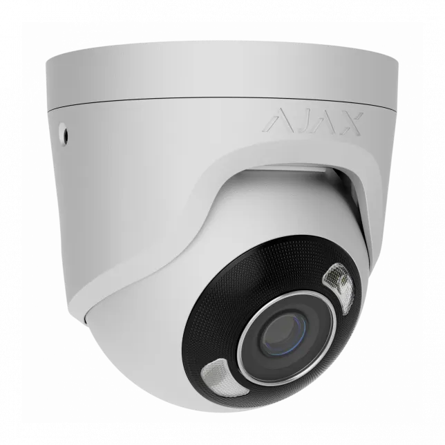 IP-Камера дротова Ajax TurretCam HL white, 8мп, 4мм, гібридне підсвічування IR 50м, білий Led 50м, Poe, True WDR, IP 65, ІЧ 50м, аудіо, 75° до 85°, купольна, біла
