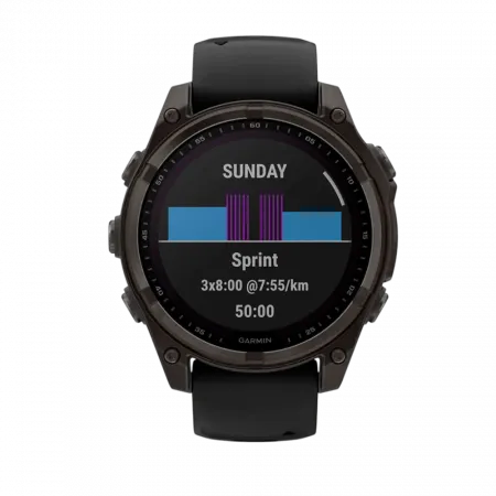 Смарт-годинник Garmin Fenix 8 47мм, Solar Sapphire, Carbon Grey DLC Titanium з Black/Pebble Grey чорним силіконовим ремінцем