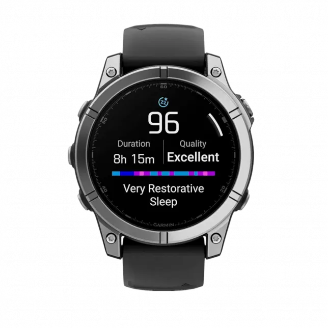 Смарт-годинник Garmin Fenix E 47мм, AMOLED Stainless Steel з чорним силіконовим ремінцем