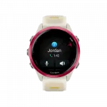 Смарт-годинник Garmin Forerunner 570 42мм Raspberry Aluminum з Translucent Bone/Mango світло-бежевим силіконовим ремінцем