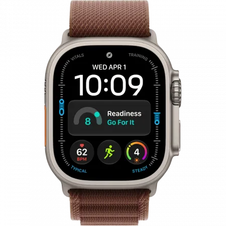 Apple Watch Ultra 4 GPS + LTE 49mm Natural Titanium Case with Burgundy Alpine Loop - Small (MJCR4+MK7D4)