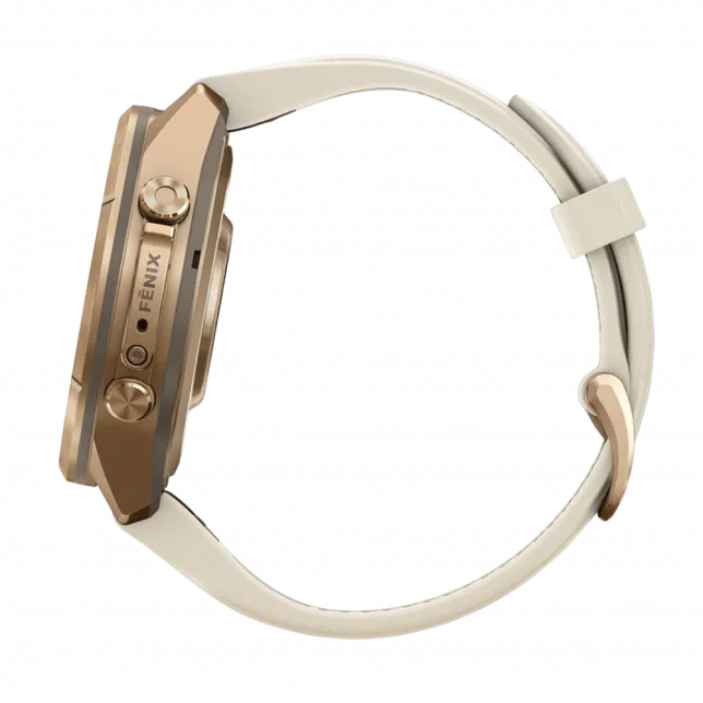 Смарт-годинник Garmin Fenix 9 Pro - inReach, 43мм Autumn Gold Titanium з Cream/French Grey бежевим/сірим силіконовим ремінцем