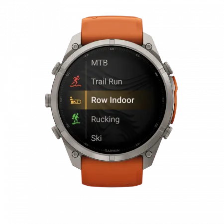 Смарт-годинник Garmin Fenix 9 Pro - inReach, 51мм Titanium з Autumn Orange/Spark Orange помаранчевим силіконовим ремінцем