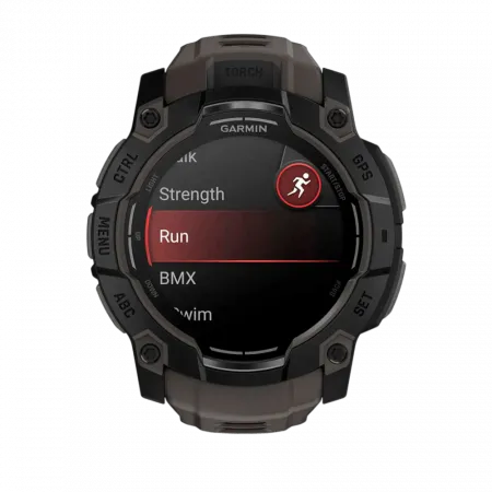 Смарт-годинник Garmin Instinct 3 50 мм, AMOLED Black чорний з Charcoal коричневим силіконовим ремінцем