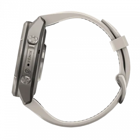 Смарт-годинник Garmin Fenix 9 Pro - inReach, 43мм Titanium з Fog Grey/Dark Sandstone сірим/темно сірим силіконовим ремінцем