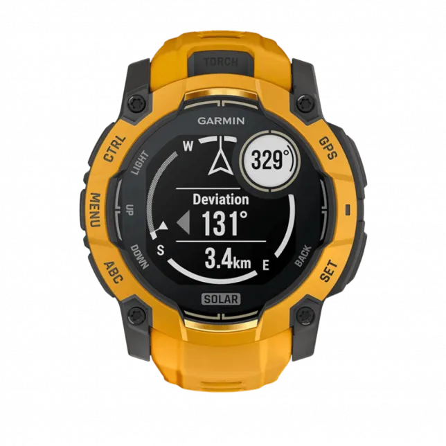 Смарт-годинник Garmin Instinct 3 50 мм, Solar Sunburst помаранчевий з Sunburst/Grey помаранчевим/сірим силіконовим ремінцем