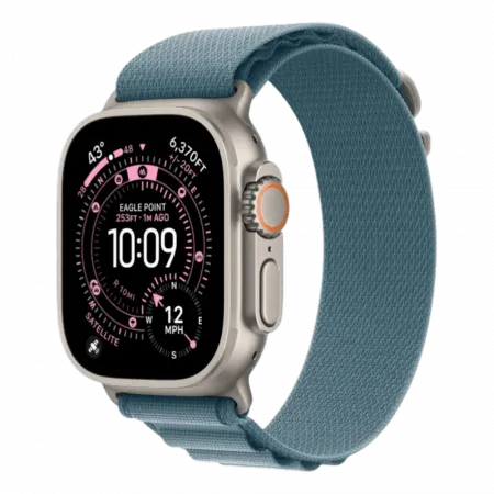 Apple Watch Ultra 3 GPS + LTE, 49mm Natural Titanium Case with Light Blue Alpine Loop - Large