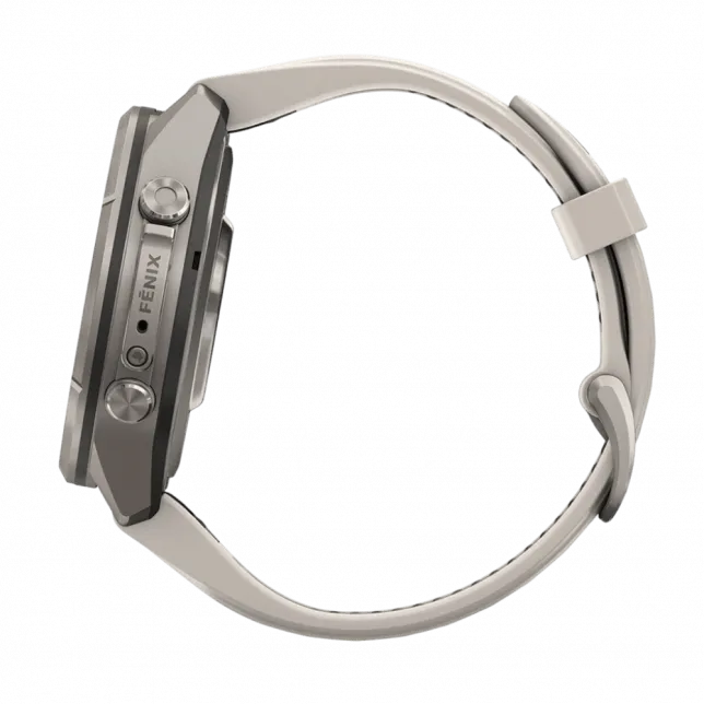 Смарт-годинник Garmin Fenix 9 Pro - inReach, 43мм Titanium з Fog Grey/Dark Sandstone сірим/темно сірим силіконовим ремінцем