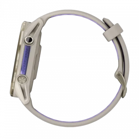 Смарт-годинник Garmin Forerunner 970 Soft Gold Titanium з French Grey корпусом та French Grey/Translucent Indigo сірим силіконовим ремінцем