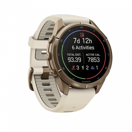 Смарт-годинник Garmin Fenix 9 Pro 43мм, Autumn Gold Titanium з Cream/French Grey бежевим силіконовим ремінцем