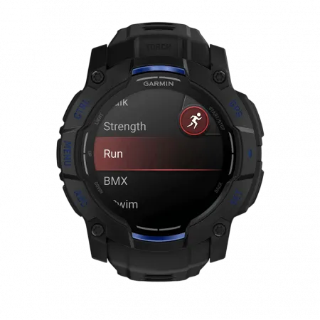 Смарт-годинник Garmin Instinct 3 50 мм, AMOLED Black чорний з Black/Bolt Blue чорним/синім силіконовим ремінцем