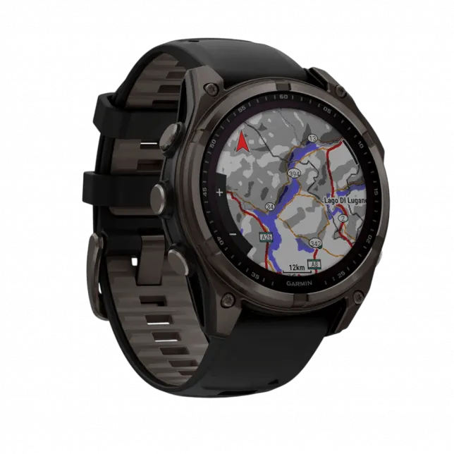 Смарт-годинник Garmin Fenix 8 47мм, Solar Sapphire, Carbon Grey DLC Titanium з Black/Pebble Grey чорним силіконовим ремінцем
