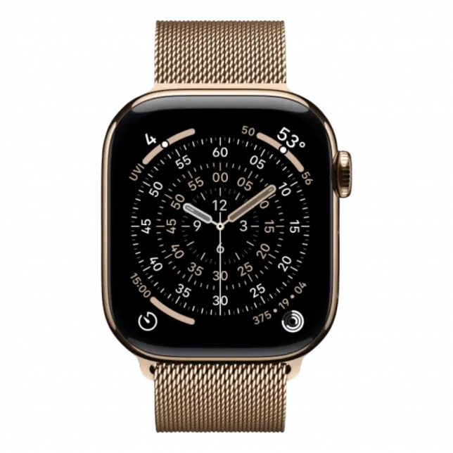 Apple Watch Series 11 GPS, 46mm Gold Titanium Case with Gold Milanese Loop (M/L)