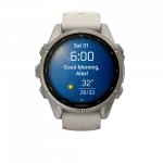 Смарт-годинник Garmin Fenix 9 43мм, Titanium з Fog Gray сірим силіконовим ремінцем