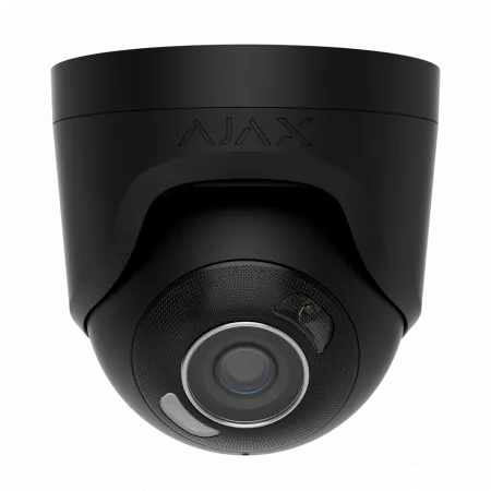 IP-Камера дротова Ajax TurretCam HL black, 8мп, 2.8мм, гібридне підсвічування IR 50м, білий Led 50м, Poe, True WDR, IP 65, ІЧ 50м, аудіо, кут огляду 100° до 110°, купольна, чорна
