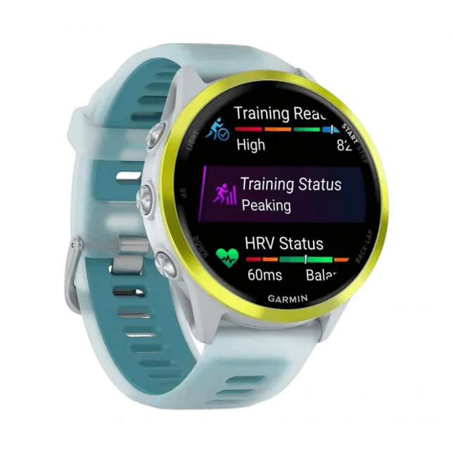 Смарт-годинник Garmin Forerunner 570 47мм Amp Yellow Aluminum з Translucent Whitestone/Turquoise блакитним силіконовим ремінцем