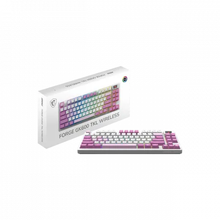 Клавіатура механічна MSI FORGE GK600 TKL W VIOLET UA 83key, mechanical Linear, USB-A, Wireless, Bluetooth, EN/UKR/RU, RGB, фіолетовий