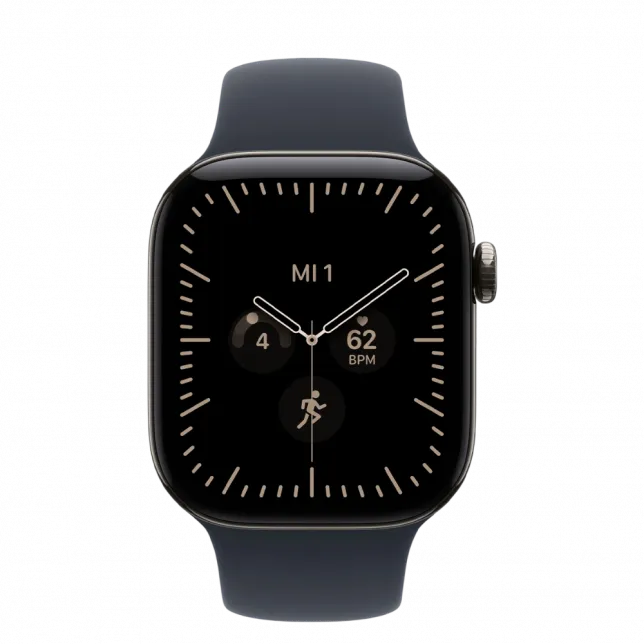 Apple Watch Series 12 GPS + LTE 42mm Natural Titanium Case with Navy Blue Sport Band - M/L (MJGG4)