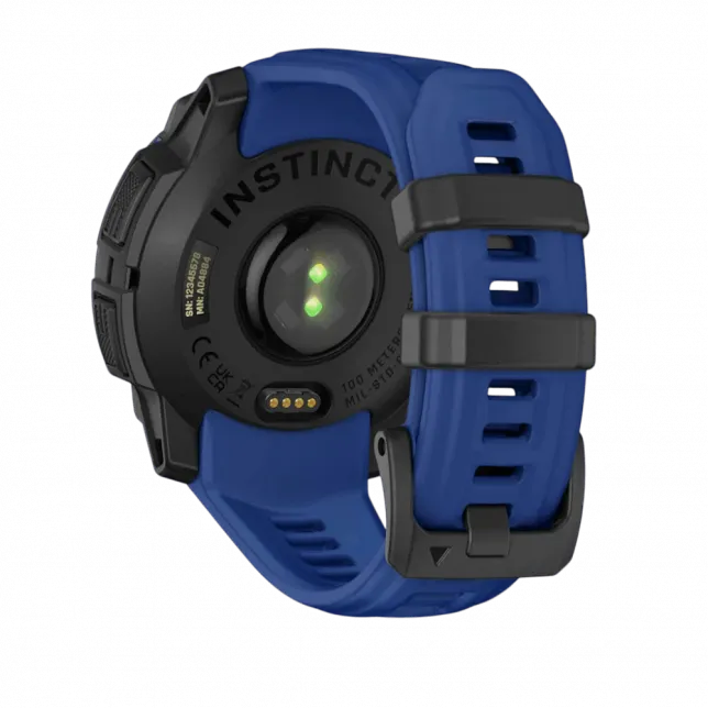 Смарт-годинник Garmin Instinct 3 45 мм, AMOLED Black чорний з Bolt Blue/Black синім/чорним силіконовим ремінцем