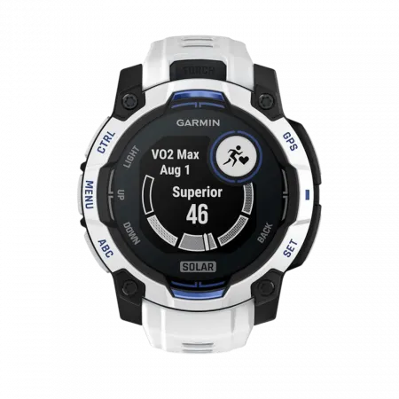 Смарт-годинник Garmin Instinct 3 45 мм, Solar Whitestone білий з Whitestone/Bolt Blue білим/синім силіконовим ремінцем