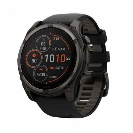 Смарт-годинник Garmin Fenix 8 51мм, Solar Sapphire, Carbon Gray DLC Titanium з Black/Pebble Gray чорним силіконовим ремінцем