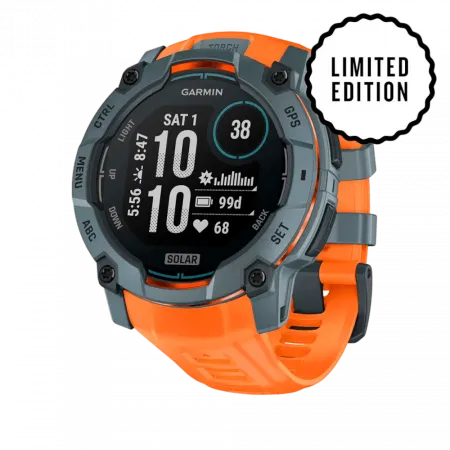 Смарт-годинник Garmin Instinct 3 50 мм, Solar Twilight сірий з Solstice помаранчевим силіконовим ремінцем