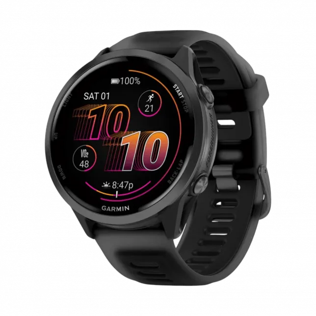 Смарт-годинник Garmin Forerunner 570 47мм Slate Gray Aluminum з Translucent Black чорним силіконовим ремінцем