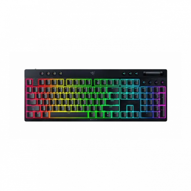 Клавіатура механічна Razer BlackWidow V4 Low-profile HyperSpeed, 104key, Green Switch, USB-A/WL/BT, EN, RGB, чорний