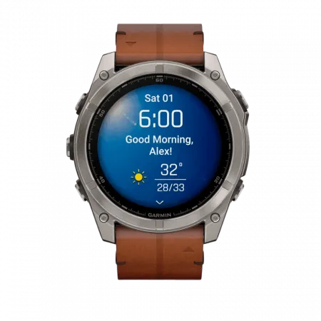 Смарт-годинник Garmin Fenix 8 51мм, AMOLED Sapphire, Titanium з Chestnut коричневим шкіряним ремінцем