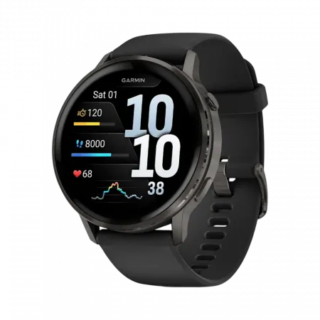 Смарт-годинник Garmin Venu 4 45 мм Slate з Black чорним силіконовим ремінцем