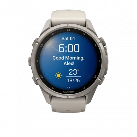 Смарт-годинник Garmin Fenix Pro 43мм, Titanium з Fog Grey/Dark Sandstone сірим/темно сірим силіконовим ремінцем