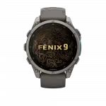 Смарт-годинник Garmin Fenix 9 47мм, Titanium з Pebble Gray темно-сірим силіконовим ремінцем