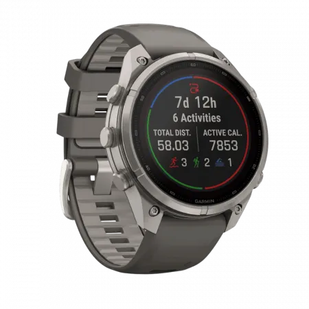Смарт-годинник Garmin Fenix 9 Pro - inReach, Solar, 47мм Titanium з Pebble Grey темно-сірим силіконовим ремінцем