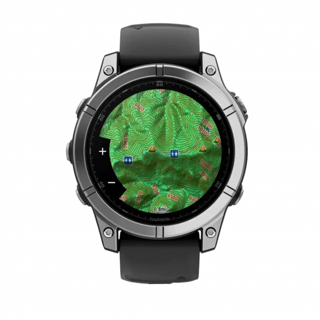 Смарт-годинник Garmin Fenix E 47мм, AMOLED Stainless Steel з чорним силіконовим ремінцем