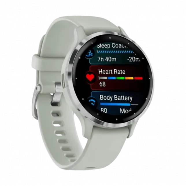 Смарт-годинник Garmin Venu 3S Silver Stainless Steel Bezel з Sage Gray сіро-зеленим корпусом та силіконовим ремінцем