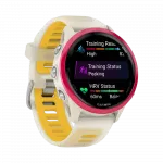 Смарт-годинник Garmin Forerunner 570 42мм Raspberry Aluminum з Translucent Bone/Mango світло-бежевим силіконовим ремінцем