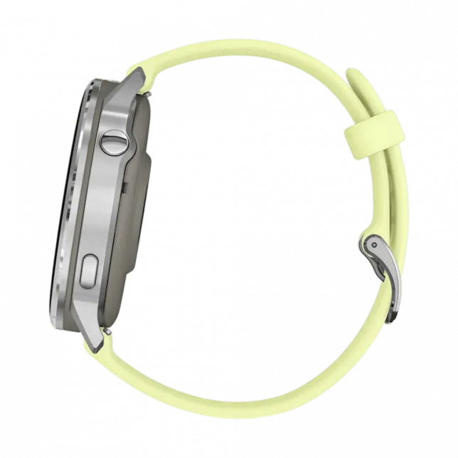 Смарт-годинник Garmin Venu 4 45 мм Silver з Citron світло-жовтим силіконовим ремінцем