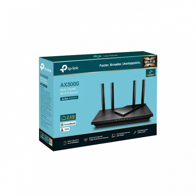 Маршрутизатор TP-LINK ARCHER AX55 PRO AX3000, 3xGE LAN, 1xGE WAN/LAN, 1x2.5GE WAN/LAN, 1xUSB 3.0, MESH