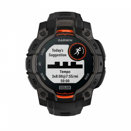 Смарт-годинник Garmin Instinct 3 45 мм, Solar Black чорний з Black чорним силіконовим ремінцем